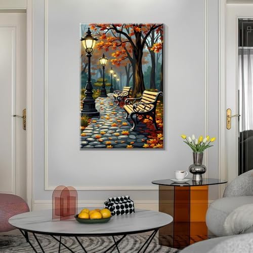 ATDMS Paint by Numbers Kit for Adults with Frame Autumn Landscape Paint by Number with Easel Forest Adult Paint by Number Kits Framed Canvas DIY Acrylic Oil Painting kits for Home Wall Decor 8x12 Inch