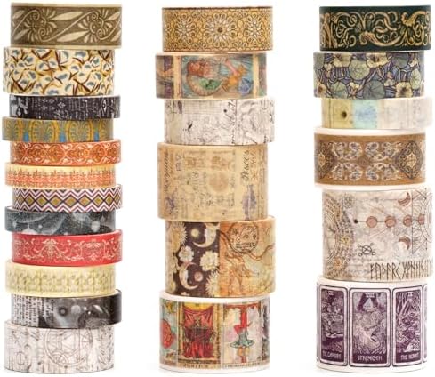 Vintage Washi Tape Set - 24 Rolls Arts Adhesive Tapes Assorted Retro Decorative Masking Tape Sets for Craft, Kids, Scrapbook, DIY, Gift Wrapping (12-Mystic Tarot)