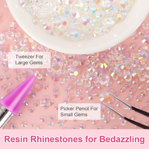 6000Pcs Resin Rhinestones for Crafting with 10ml B7000 Jewelry Glue, 1 Box Flatback Crystals Diamond (Transparent AB) for Bedazzling Crafts DIY Nail Art Non Hotfix Gems for Clothing Shoes Tumblers