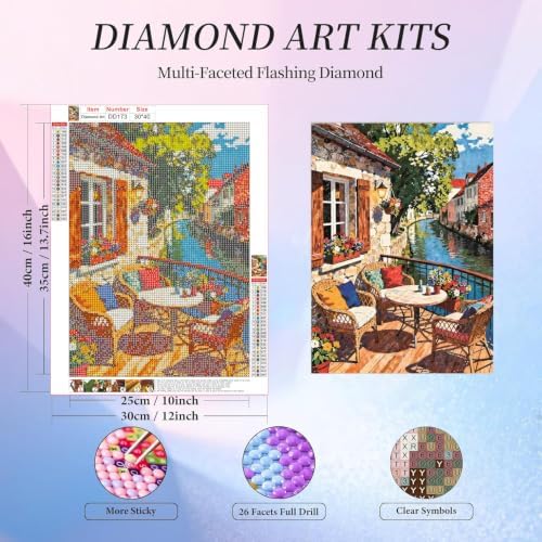 Scenery Diamond Art Kits for Adults, Round Diamond Painting 12x16 Inch
