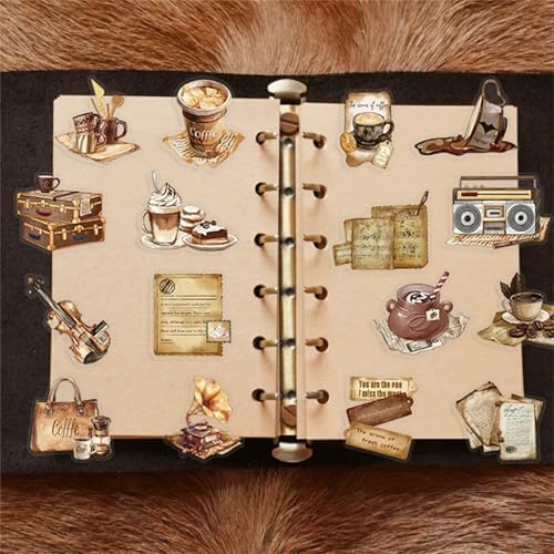 50 PCS Retro Coffee Shop Stickers for Scrapbooking Journaling Junk Journal Scrapbook Supplies - Waterproof Transparent PET Aesthetic Decals for Resin Crafts Decorative Art Crafts (Retro)
