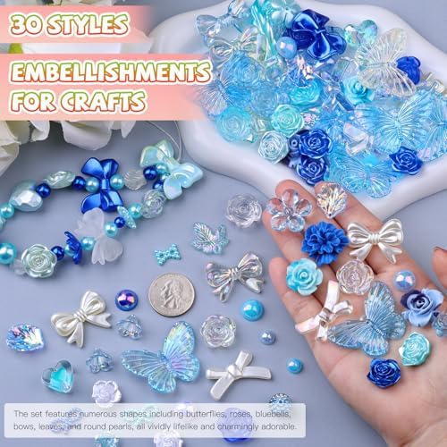 350 Pieces 3D Resin ABS Colorful Rose Flower Bows Butterfly Charms with Flatback Half Round Pearl Beads for Bracelet Earring Necklace Craft DIY Making Supplies