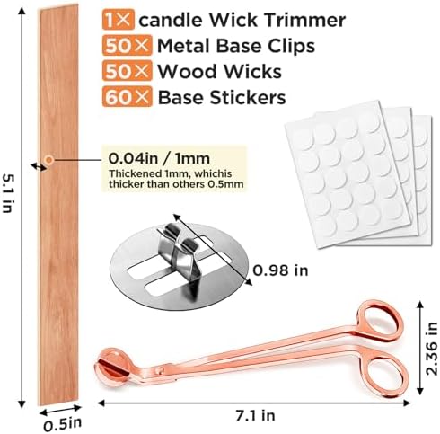 100 Pcs Thickened Wood Wicks, Wood Wicks for Candles Making with Wick Trimmer, Candle Wicks 5.1×0.5×0.04 Inches for DIY Candle-Making, Long Lasting Flame, Easy to Burn (50 Sets)