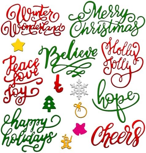 21 Pieces Christmas Die Cuts Words Cutting Dies Christmas Snowflake Tree Bell Snowman Gingerbread Cut Stencils for Xmas Scrapbooking Card Album Craft Making Supplies