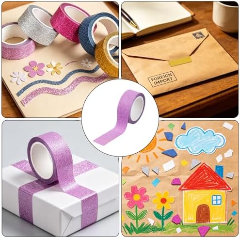 10 Rolls Glitter Washi Tape Set, 15mm x 3m Sparkle Decorative Masking Tape, Premium Adhesive Craft Tape for DIY Scrapbooking, Gift Wrapping, Planners and Art Projects