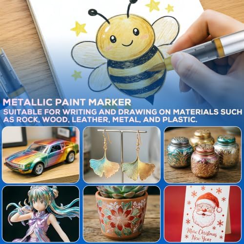 Metallic Acrylic Paint Markers, 12 Pcs Soft Brush Tip Marker Pens for Stone,Paper,Wood,Glass,Fabric Paint,DIY Crafts (12, Brown)