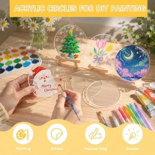 30 PCS 2 Inch Acrylic Keychain Blanks, Clear Round Discs with Hole