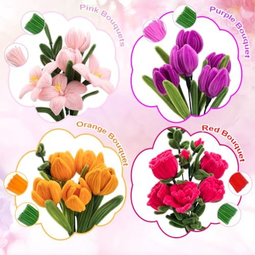 Pipe Cleaner Flower Kit 1280 PCS Pipe Cleaners Bulk 16 Color Chenille Stems