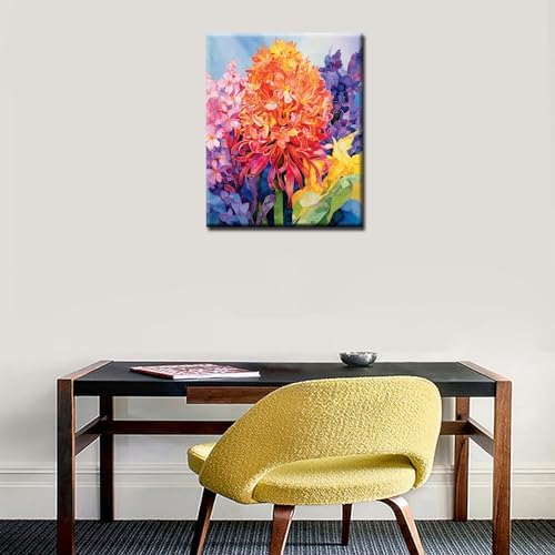 Aihonmin Beautiful Flower Paint by Number for Adult and Kids Beginner,Floral Canvas Oil Painting Kit Digital Painting,Vintage Watercolor Living Room Decoration,(Without Frame