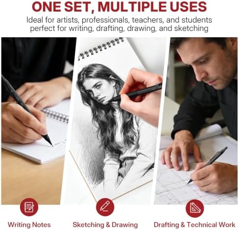 WUO 0.9mm Mechanical Pencil Set, 3 Pack Black Metal Drafting Pencils