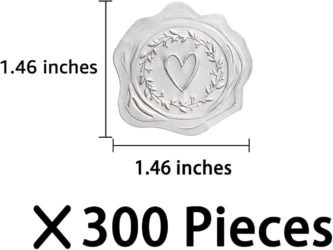 300 Pieces Embossed Gold Foil Stickers, Silvery Heart-Love