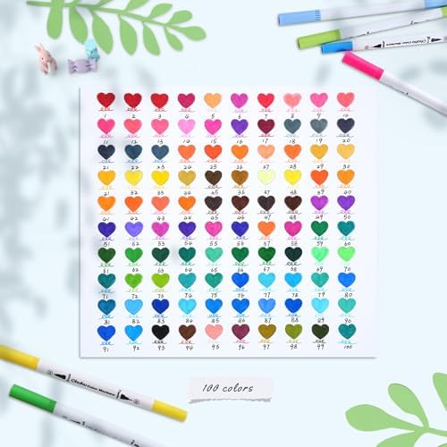 Ohuhu Adult Coloring Book Markers 100 Color Dual Tip Water-Based-Maui-White | No Bleed Coloring Markers Fineliner & Brush Drawing Pens Art Pens for Kids Adults Sketch Journal