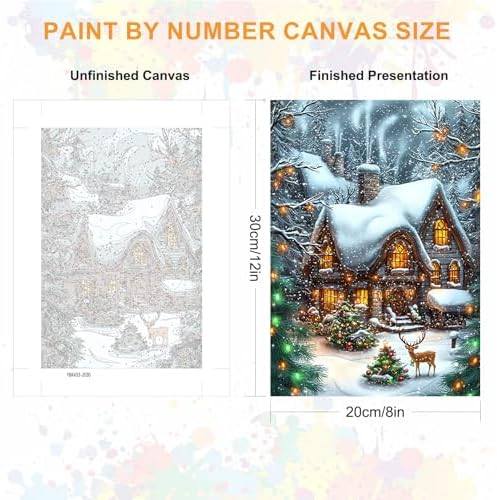 SENQAO Christmas Paint by Numbers for Adults Framed, Christmas House Adults' Paint-by-Number Kits, Adult Paint by Number Kits on Canvas, Acrylic Number Painting for Home Decor, 8x12in