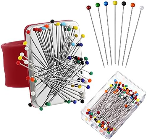 WILLBOND Magnetic Wrist Sewing Pincushion with 100 Pcs 1.5" Pins,Red