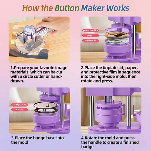 Freeingbag 58mm Button Maker Machine Kit, Installation-Free Button Pin Maker & Pin Maker Machine with 100 Sets Supplies, Circle Cutter & Bonus DIY Accessories for Badges, Crafts & School Projects