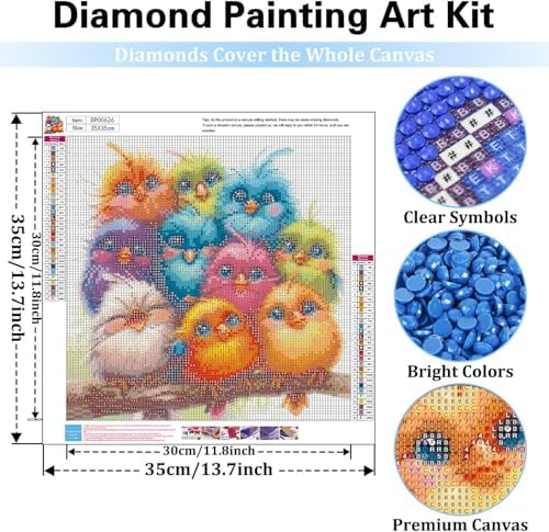 RYMILIE Birds Diamond Art Kits for Adults Diamond Painting Kit 12x16in | 5D Colorful Cute Birds Diamond Painting Kit for Beginners, DIY Full Round Drill Gem Art Crafts for Home Wall Decor Gift