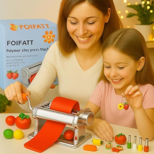 Polymer Clay Press Machine,Clay Rolling/Roller Machine,6 Thickness Options | 40 PCS Polymer Clay Cutters Mold, Stainless Steel Handmade Clay Mixers Machine, 5.91" Wide Roller for Earrings & DIY Crafts