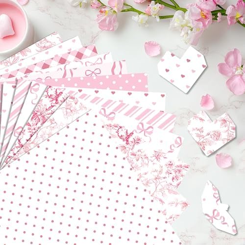 Preppy Pink Bow Scrapbook Paper Watercolor Flower Pattern Paper 12×12,24 Sheets Double-Sided CardStock Papers Pad for Junk Journal, Decoupage, Card Making, Scrapbooking, DIY Home Decor .