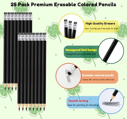 Adhere 25pcs Checking Pencils Erasable colored Pencils Pre-Sharpened #2 HB,for Checking Tests Grading,Map Coloring, editing Office Favors,including a Free sharpener. (Black)