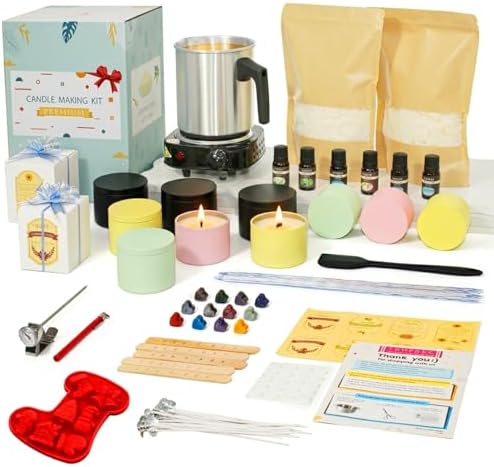 Candle Making Kit for Adults with Hot Plate, Complete Homemade Candles Kit | Natural Soy Wax & Complete Set, Beginner Friendly Handmade Candles with Rich Scent, Gift Boxes, Colorful Tins