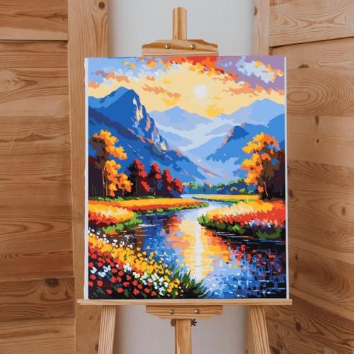 Lovepefe Scenery Paint by Numbers Kit for Adults Flowers Paint by Numbers Mountain Stream DIY Canvas Oil Painting for Gift Home Wall Decor 16x20 Inch