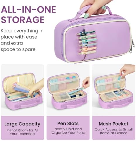 Taja Cute Pencil Case With School Supplies, 39 PCS, Stationery Set, Purple