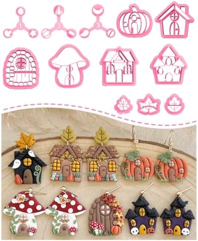 Keoker Fall House Polymer Clay Cutters for Polymer Clay Jewelry, 12 Halloween Clay Earring Cutters