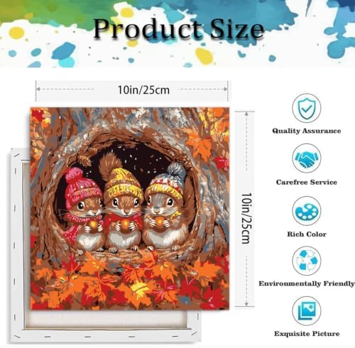 Fall Paint by Numbers Kit for Adults,Squirrel Paint by Number With Frame