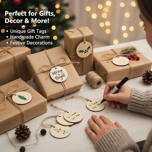 300 Pcs Unfinished Wood Circle Pendants Round Disc Blank Natural Wooden Ornaments for Decoration DIY Craft Art Supplies (Round 1 x 1 x 0.12 inches)