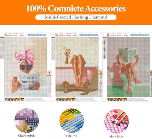 DAZZLEDOTS 3-Pack Girl Diamond Art Kits for Adults Round Diamond Painting