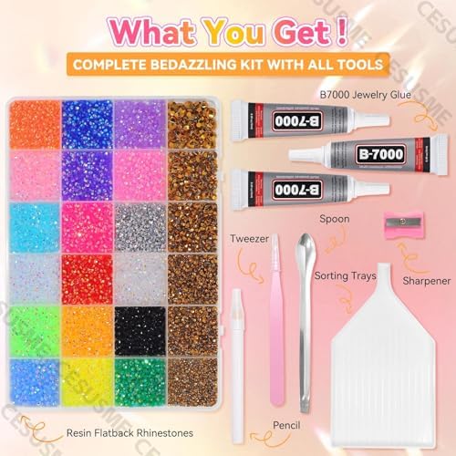 28000 Pcs Color Rhinestones Bedazzling Kit, Gold Resin Gems for Crafts