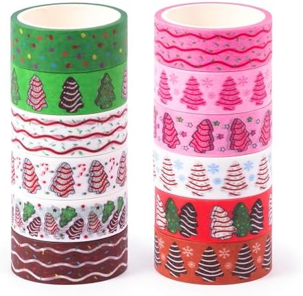 Christmas Tree Washi Tape - 12Pcs Sweet Dessert Gingerbread Scrapbook Washi Colored Masking Decorative Tape Set School Office Teacher Gift Wrapping Diy Craft Scrapbooking Journal Art Supplies