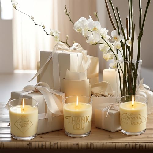 Ziliny 10 Pcs Thank You Glass Candle Jars Empty Containers Bulk 7 oz Glass Jars with Cork Lids Tins for Holiday Candle Making Storing Biscuits Tea Party Favors
