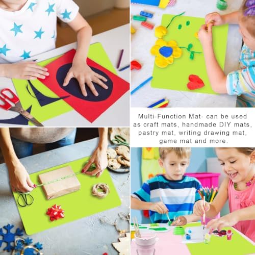 Silicone Mat for Crafts, 15.7" x 11.8" Silicone Placemats for Kids Dining Table Waterproof Countertop Protector, Heat Insulation Kitchen Pastry Rolling Dough Pad Tool, Green