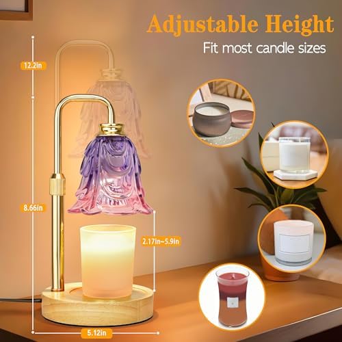 XJZJY Lavender Flower Candle Warmer Lamp with Timer, Elegant Home Decor | Dimmable wax melt warmer with 2 bulbs for jar candles, height adjustable, lavender tulip design, home decor gifts