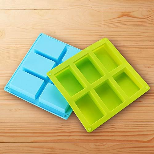 TDHDIKE 3 Pack Silicone Soap Molds 6 Cavities (Blue/Pink/Green) | DIY Handmade Soap, Muffin, Loaf, Brownie, Cornbread Baking Mold, Easy Release