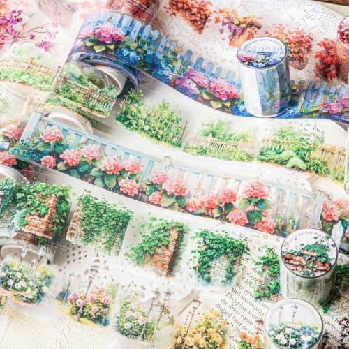 PET Tape Stickers for Journaling 6 Rolls Flower Washi Tape Stickers Decorative Tape for Crafts Scrapbooking Junk Journal Supplies, Plants Fence