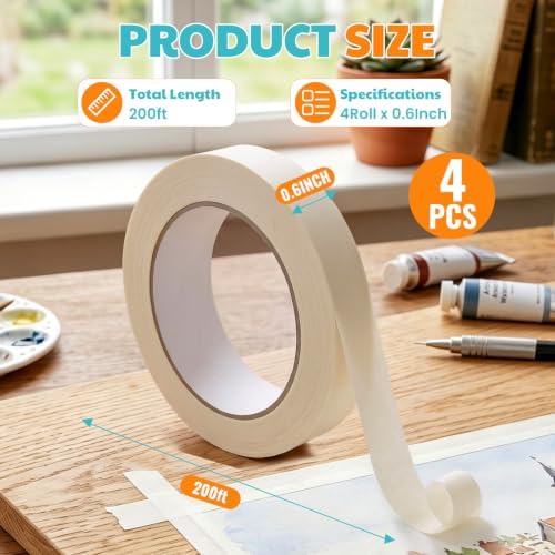 4 Pack Artist Tape For Watercolor Paper, 0.6inch Wide 800Ft Long Total