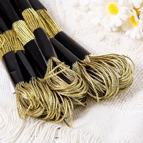 6 Skeins Embroidery Threads, Metallic Embroidery Floss (Gold)