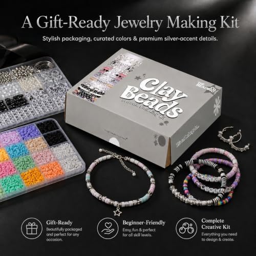 12000+ Clay Beads Bracelet Making Kit for Girls, 48 Colors In 3 Boxes, Polymer Heishi Beads with Letter Beads & Charms for DIY Friendship Bracelet Gifts,Holidays Arts and Crafts Gifts for Girls 8-12