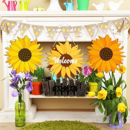 Large Size 12" Wooden Spring Ornaments to Paint, Flower Wooden DIY Blank Unfinished Round Wood Discs Ornament for Crafts Hanging Decorations(3PCS)