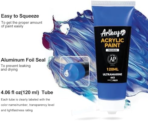 Artkey Acrylic Paint - Ultramarine (120 ml/4.06 oz) Tubes, Rich & Vibrant Pigments, Professional Artists Acrylic Paints - Art Supplies for Canvas Wood Rock Clay Fabric Ceramics Art Crafts Painting