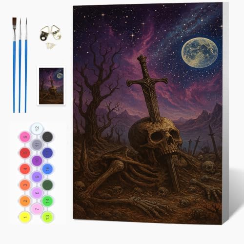 Auremi Skulls Paint by Number Kits with Framed, DIY Halloween Paint by Number Canvas for Adults, Easy Acrylic in Canvas with Brushes for Decor 20x30cm