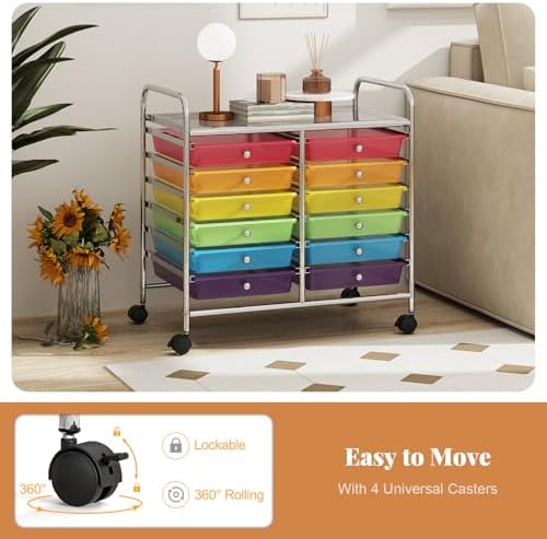 COSTWAY 12-Drawer Rolling Storage Cart, Utility Storage Organizer Cart