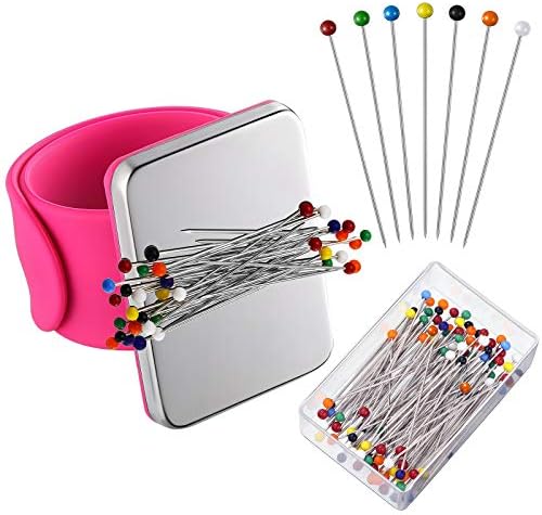 WILLBOND Magnetic Wrist Sewing Pincushion with 100 Pcs 1.5" Pins, Rose Red