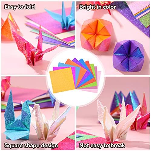 Milisten 50 Sheet Shiny Origami Paper - 10 Colors Square Iridescent Paper for Kids Arts & Crafts Projects