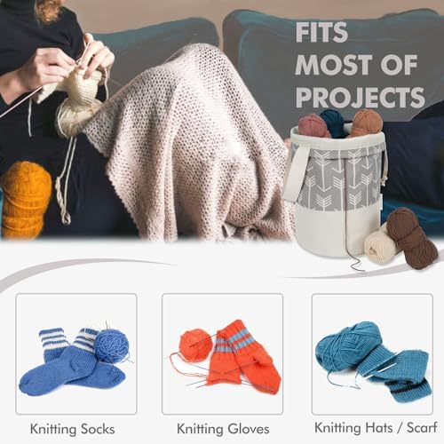 TOGETRUE Yarn Bag, Knitting Crochet Bag, Portable Yarn Storage Bags Organizer for Crocheting Project, Store Skein Ball, Short Knitting Needle (Medium,Grey)