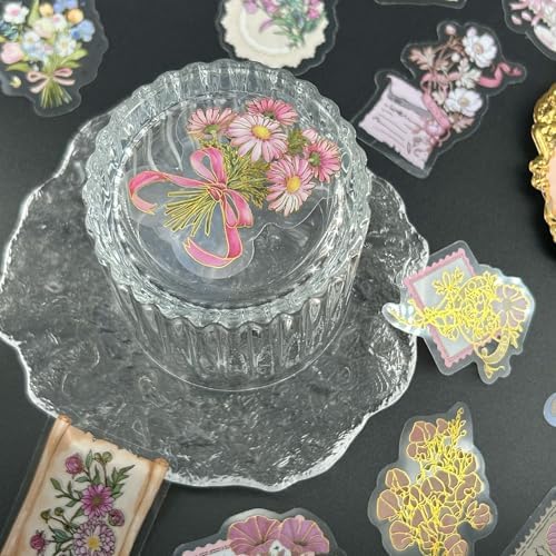 50 PCS Gold Stamp Stickers for Scrapbooking Journaling Junk Journal Scrapbook Supplies - Waterproof Transparent PET Aesthetic Decals for Resin Crafts Decorative Art Crafts (Gold Stamp)