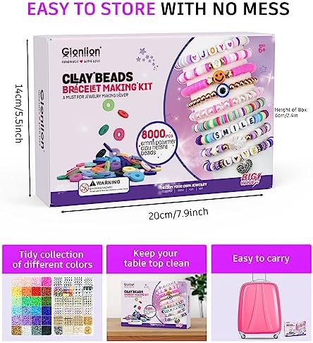 Gionlion Clay Beads Bracelet Making Kit, Pack 2 Boxes Preppy Letter Spacer Beads and Charms Kit for Friendship Jewelry Making, Arts and Crafts Gifts for Girls Ages 8-12