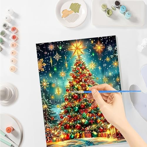 SENQAO Christmas Paint by Numbers for Adults Framed, Christmas Tree Adults' Paint-by-Number Kits, Adult Paint by Number Kits on Canvas, Acrylic Number Painting for Home Decor, 8x12inch
